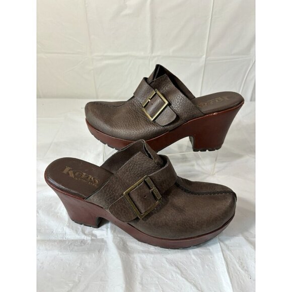 Kork Ease Sagano  Brown Leather Block Heel Clog Mule Shoes Boho - Picture 3 of 16